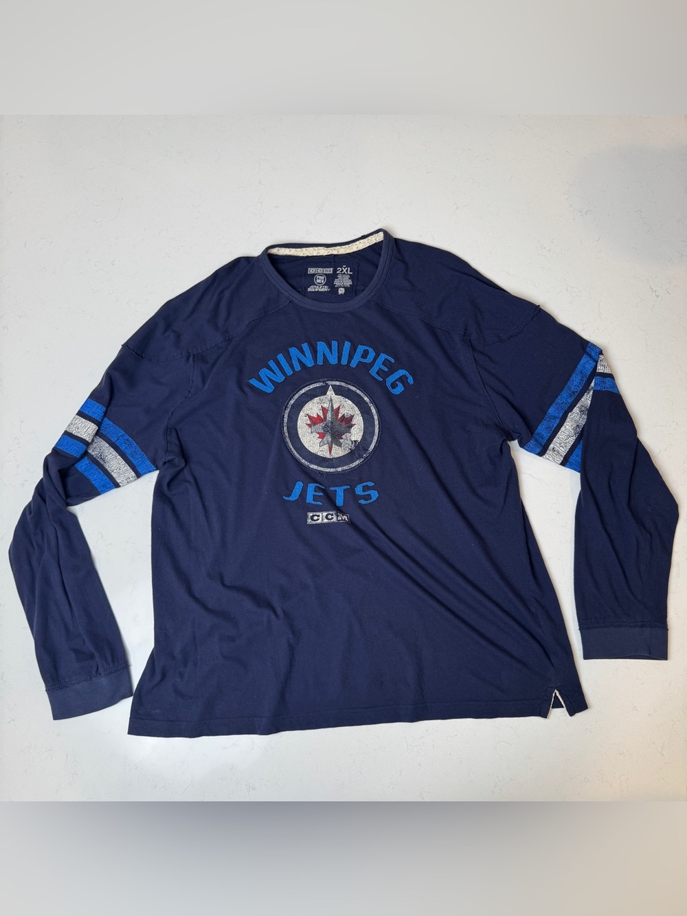 CCM Winnipeg Jets Navy and Blue Long-Sleeve Tee